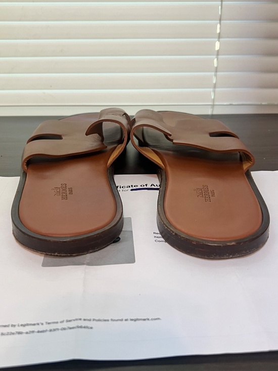 Hermes Brown Leather izmir Sandals with COA, size 45